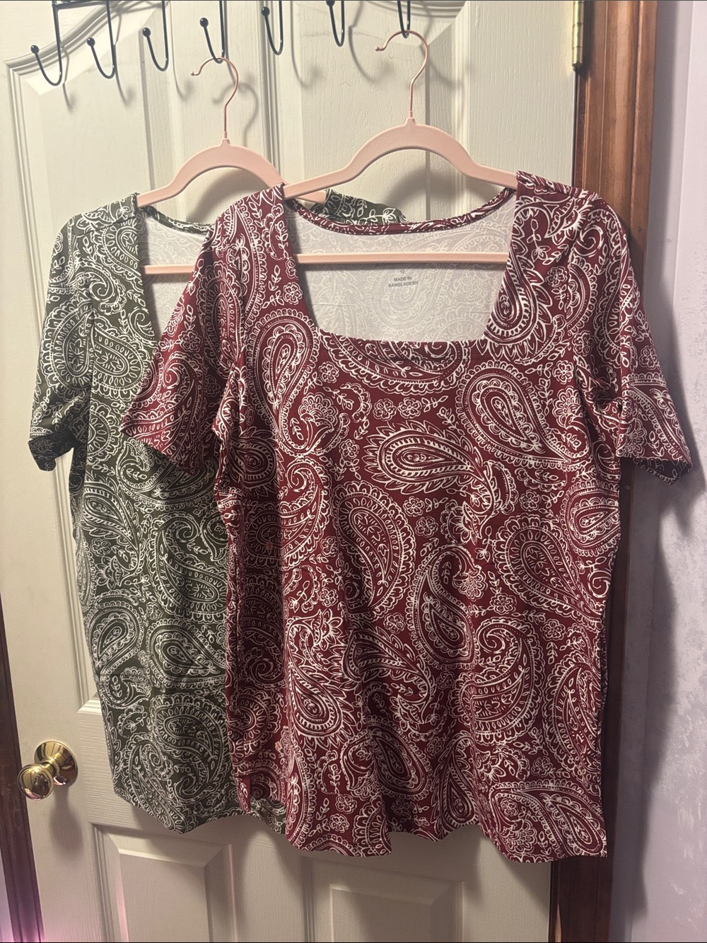 Women’s Paisley Square Neck Top - Burgundy, Olive (set of two) size 12
